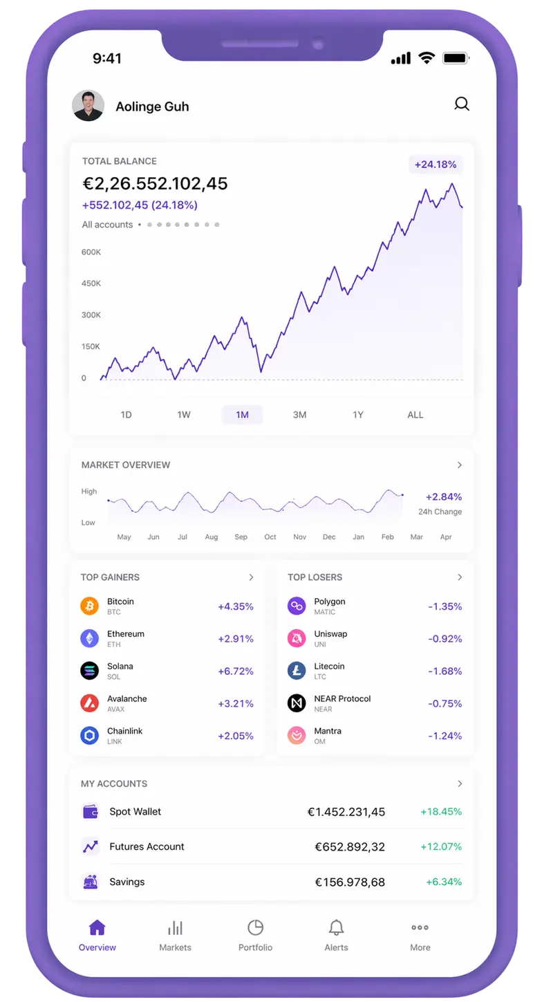 Returnavity mobile app showing portfolio overview